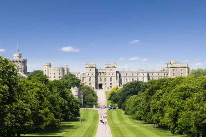 a castle on top of a lush green field