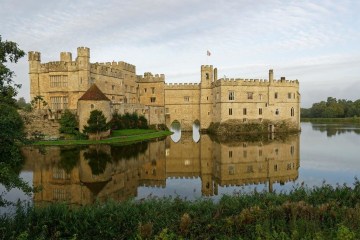 a castle on Leeds Castle over a body of water