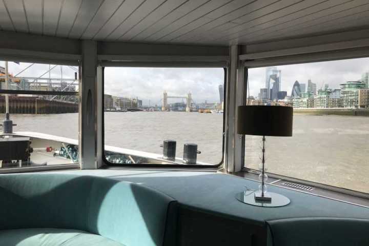 a view of a living room with a large window