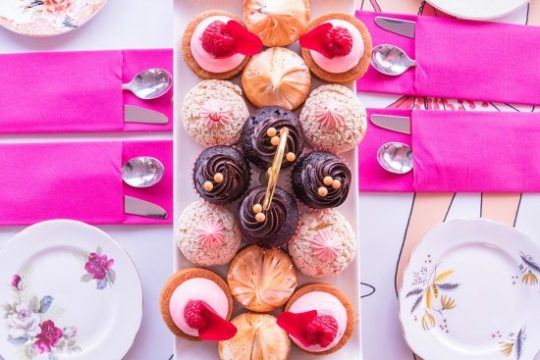a table topped with plates of food on a plate