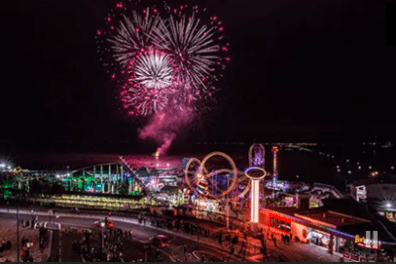 a lit up city at night