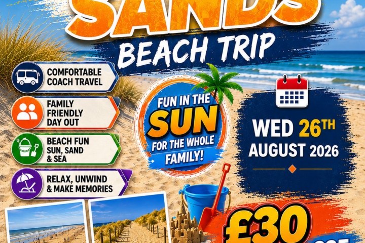 beach trip to Camber Sands on August 26, 2026, featuring activities, prices, and travel details.